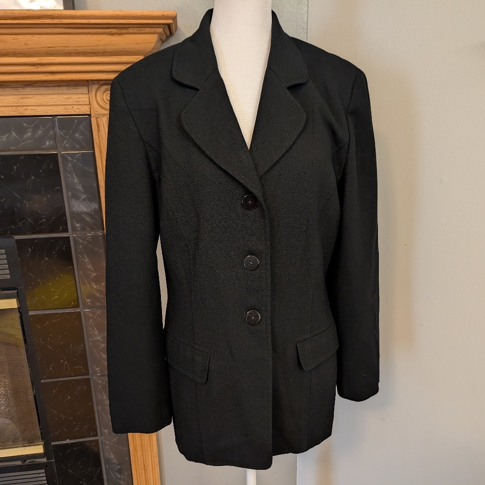 VTG Gianni Sport Solid Black 4 Button Collared Vented Blazer‎ Women's USA Size M